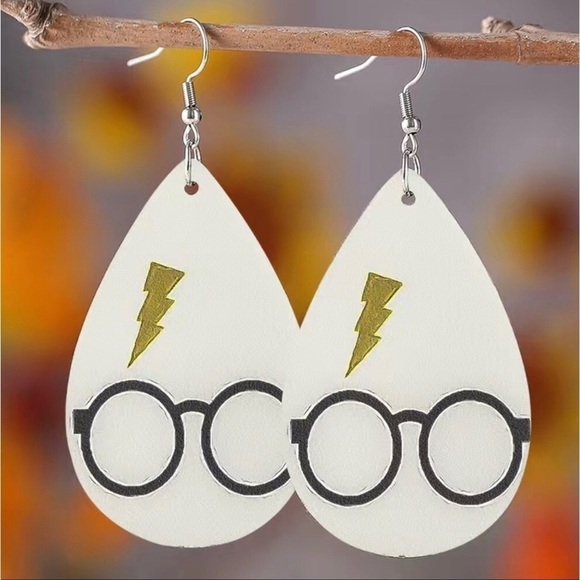 Jewelry - Harry Potter Leather Dangle Earrings, White, Black, Lime Green